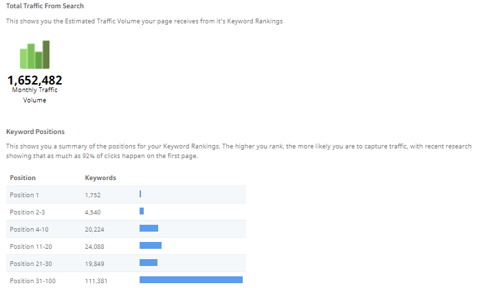 seoptimer SEO-Bericht mit Traffic